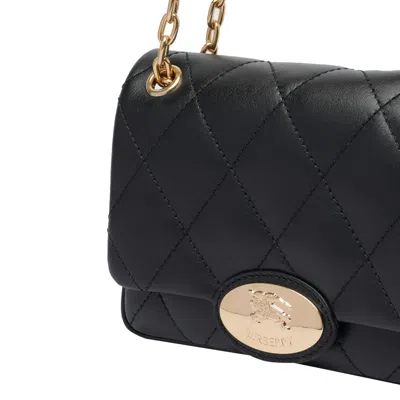 Burberry Black Quilted Crossbody Bag With Ekd Plaque On The Front And Chain-link Shoulder Strap In Leather Wo