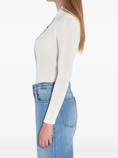 Self-portrait Fitted White Top With Deep V-neckline And Button Detailing