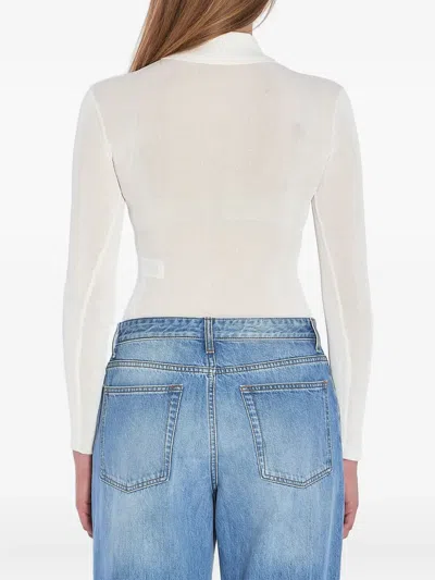 Self-portrait Fitted White Top With Deep V-neckline And Button Detailing