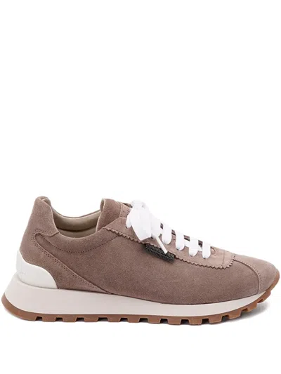 Brunello Cucinelli Women Suede Sneakers In Brown