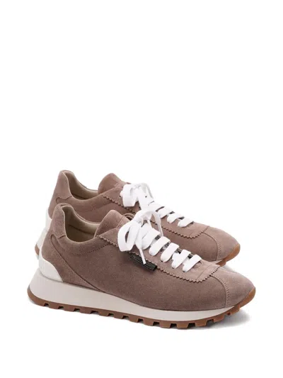 Brunello Cucinelli Women Suede Sneakers In Brown