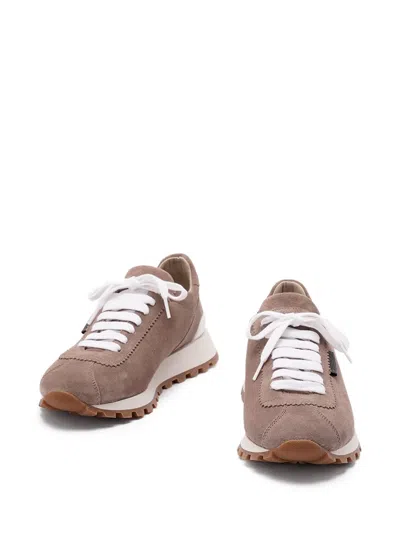 Brunello Cucinelli Women Suede Sneakers In Brown