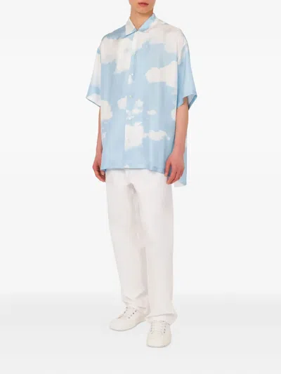 Moschino Cloud Print Silk Shirt In Blue