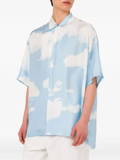 Moschino Cloud Print Silk Shirt In Blue