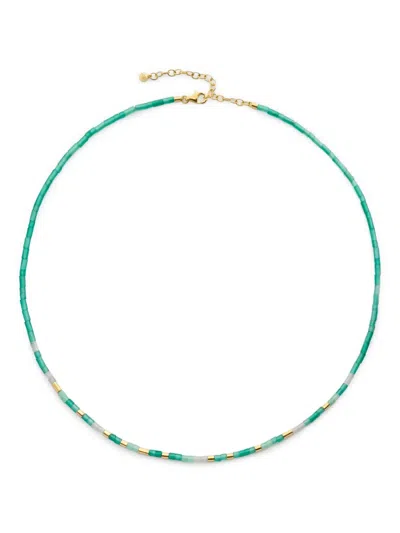 Monica Vinader Womens Delphi Gemstone 18ct Yellow Gold Vermeil And Green Onyx Beaded Necklac In Green