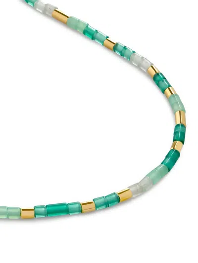 Monica Vinader Womens Delphi Gemstone 18ct Yellow Gold Vermeil And Green Onyx Beaded Necklac In Green
