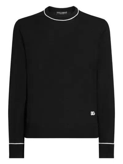 Dolce & Gabbana Logo Crew Neck Sweater With Contrasting Trims In Black
