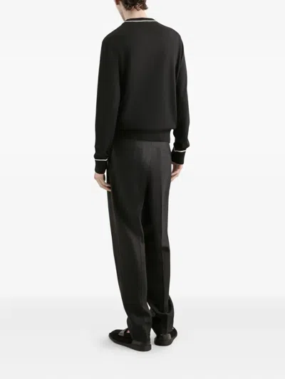 Dolce & Gabbana Logo Crew Neck Sweater With Contrasting Trims In Black