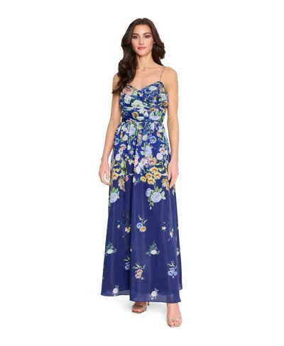 Tahari Asl Women's Printed Sleeveless Ball Gown In Blue
