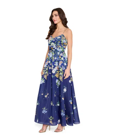 Tahari Asl Women's Printed Sleeveless Ball Gown In Blue