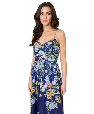 Tahari Asl Women's Printed Sleeveless Ball Gown In Blue