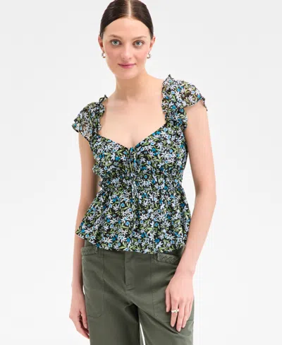 On 34th Women's Floral Flutter-sleeve Tie Tank, Exclusively At Macy's In Multi