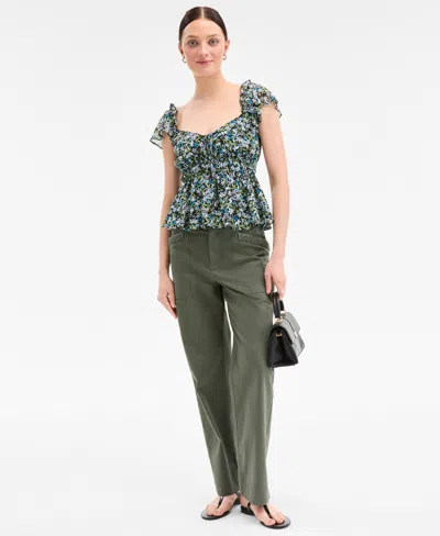 On 34th Women's Floral Flutter-sleeve Tie Tank, Exclusively At Macy's In Multi