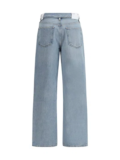 Agolde High Waist Frayed Hem Jeans In Blue