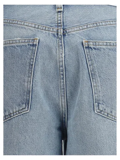 Agolde High Waist Frayed Hem Jeans In Blue