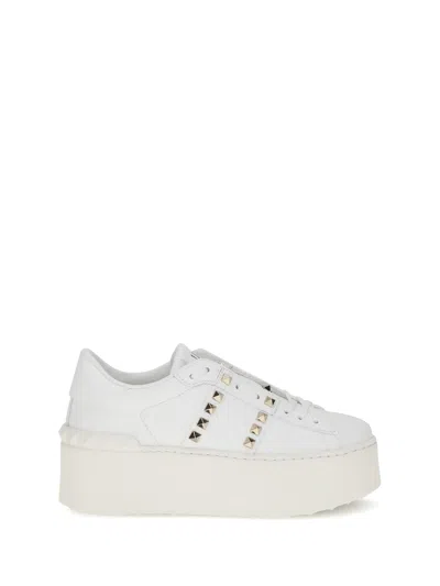 Valentino Garavani White Rockstud Elegant Sneakers With Golden Studs