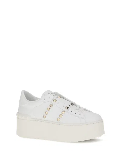 Valentino Garavani White Rockstud Elegant Sneakers With Golden Studs