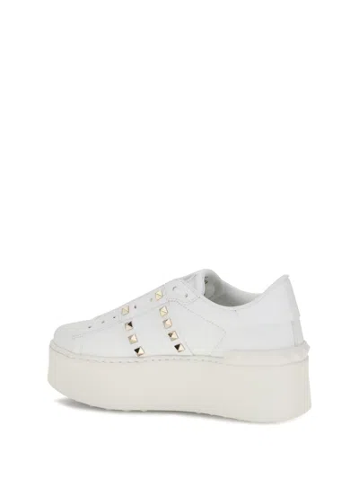 Valentino Garavani White Rockstud Elegant Sneakers With Golden Studs