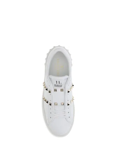 Valentino Garavani White Rockstud Elegant Sneakers With Golden Studs