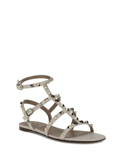 Valentino Garavani Round Toe Studded Leather Sandals In Neutral