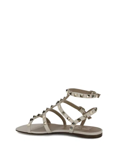 Valentino Garavani Round Toe Studded Leather Sandals In Neutral