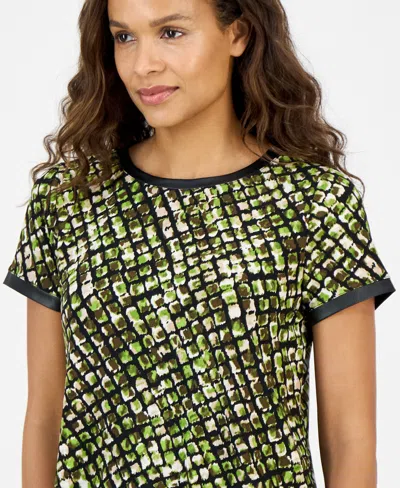 Ak Anne Klein Petite Animal-print Button-back Top