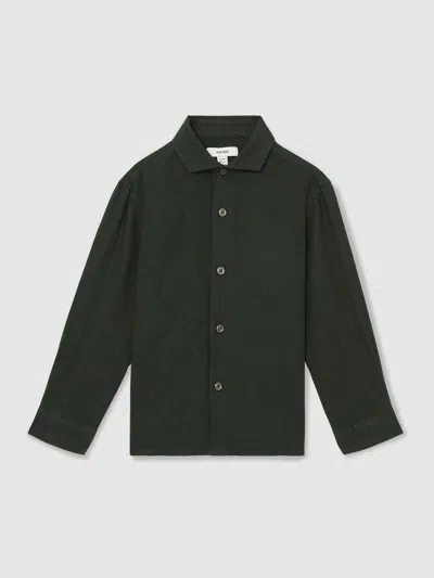 Reiss Dark Green Linen Long-sleeve Shirt In Green