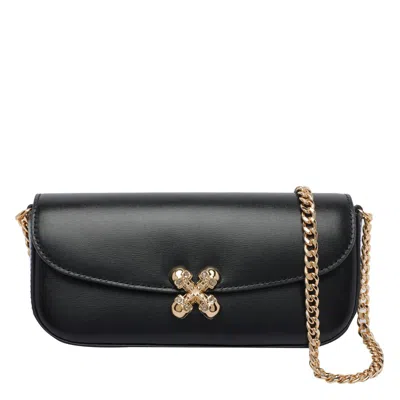 Alexander Mcqueen Black Leather Skull Flower Small Shoulder Bag In Animal Print