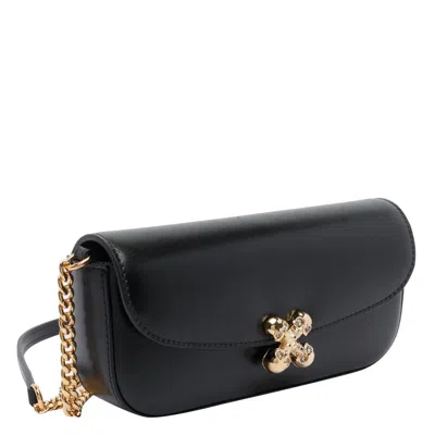 Alexander Mcqueen Black Leather Skull Flower Small Shoulder Bag In Animal Print