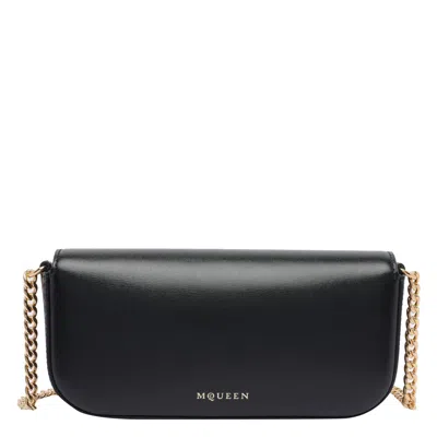 Alexander Mcqueen Black Leather Skull Flower Small Shoulder Bag In Animal Print