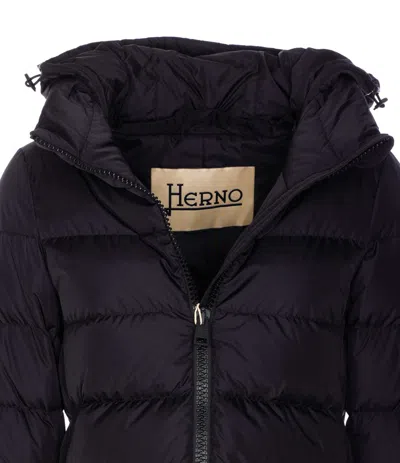Herno Chamonix Down Jacket With Detachable Hood And Ribbed Cuffs In Black