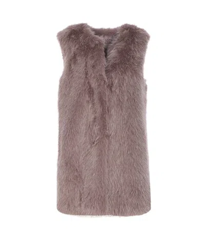 Herno Grey Sleeveless Vest With Concealed Closure On The Front In Ecofur Woman In Brown