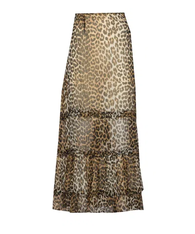 Ganni Animal Print Flared Layered Leopard Skirt In Animal Print