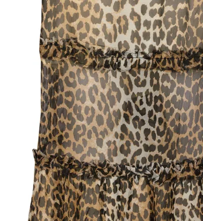 Ganni Animal Print Flared Layered Leopard Skirt In Animal Print