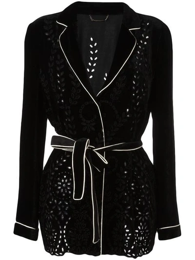 Shop Alberta Ferretti Perforated Detailing Belted Jacket