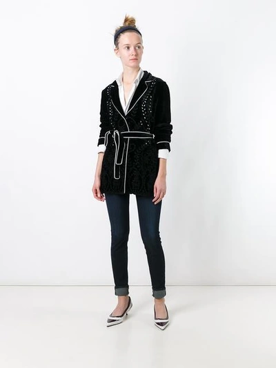 Shop Alberta Ferretti Perforated Detailing Belted Jacket