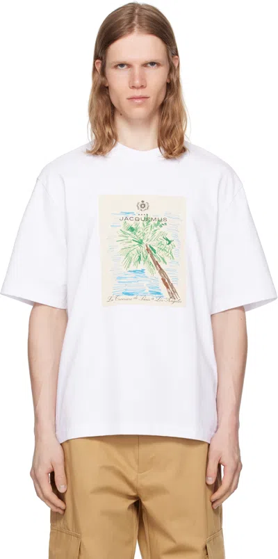 Jacquemus 'le T-shirt Marino' White Crewneck T-shirt With Maxi Print On The Front