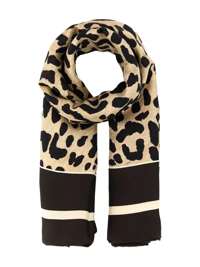 Valentino Garavani Animal Print Silk Foulard With Contrast Border In Brown