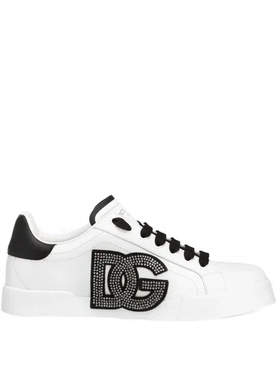 Dolce & Gabbana Calfskin Portofino Light Strobel Sneakers In White