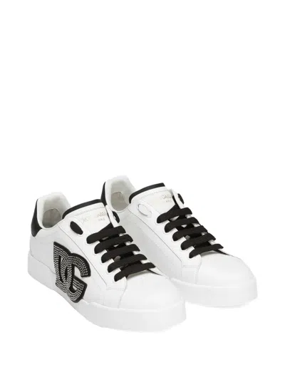 Dolce & Gabbana Calfskin Portofino Light Strobel Sneakers In White