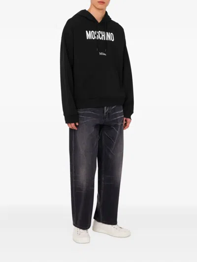 Moschino Cotton Hoodie With Drawstrings And Kangaroo Pocket In Black