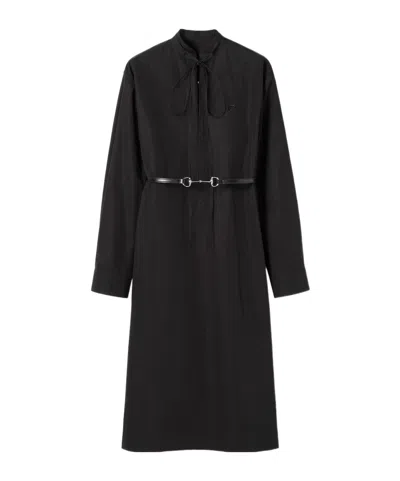 Gucci Cotton Poplin Dress With Horsebit Belt In Black