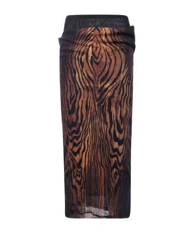Jean Paul Gaultier Animal Print High Waist Sheer Overlay Skirt In Brown
