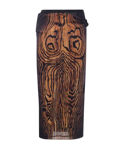 Jean Paul Gaultier Animal Print High Waist Sheer Overlay Skirt In Brown