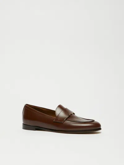 Max Mara Semi-glossy Leather Moccasins In Brown