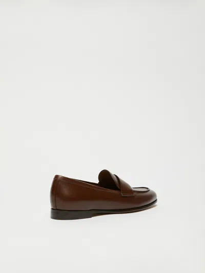 Max Mara Semi-glossy Leather Moccasins In Brown