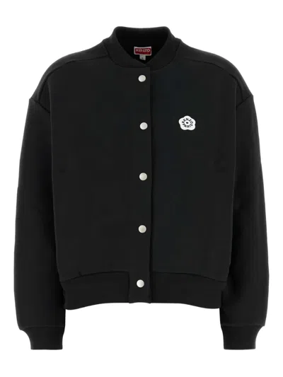 Kenzo Felpa Nera Con Logo Con Bottoni In Black
