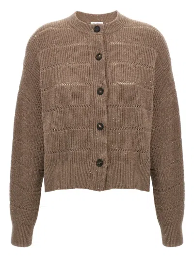 Brunello Cucinelli 'rustic Dazzling Net' Cardigan In Brown