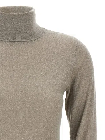 Brunello Cucinelli Sparkling Cashmere And Silk Lightweight Turtleneck Sweater In Gray