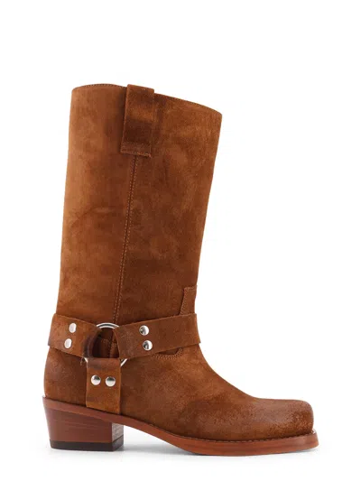 Paris Texas Waxed Suede Mid-calf Boots With Squared Toe In Brown